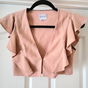 Saylor Crop Top Peach Pink Flutter Sleeve XS